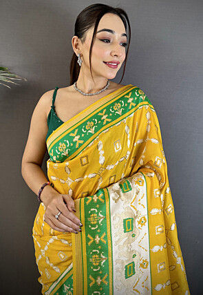 Patola Art Silk Saree in Yellow