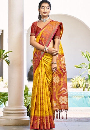 Patola Art Silk Saree in Yellow