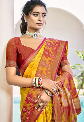 Patola Art Silk Saree in Yellow