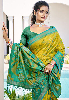 Patola Art Silk Saree in Yellow