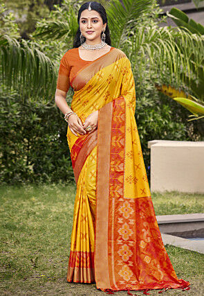 Patola Art Silk Saree in Yellow