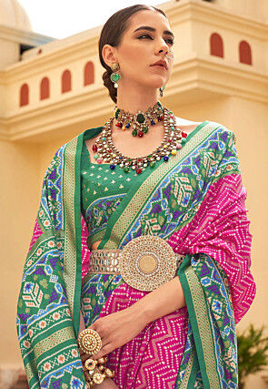 Patola Art Viscose Silk Saree in Pink