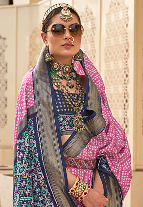 Patola Art Viscose Silk Saree in Pink