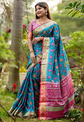 Patola Banarasi Saree in Teal Blue