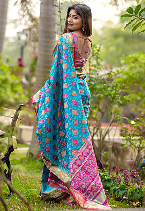 Patola Banarasi Saree in Teal Blue