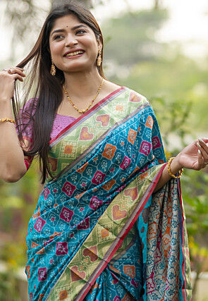 Patola Banarasi Saree in Teal Blue