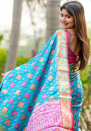 Patola Banarasi Saree in Teal Blue
