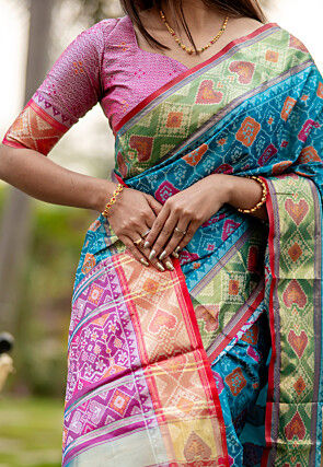 Patola Banarasi Saree in Teal Blue