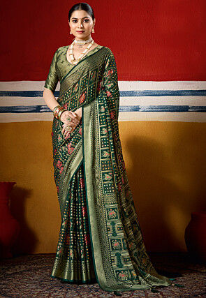 Patola Georgette Brasso Saree in Dark Green