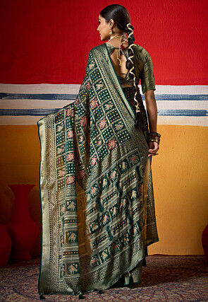 Patola Georgette Brasso Saree in Dark Green