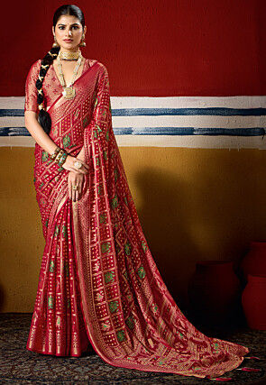 Patola Georgette Brasso Saree in Red
