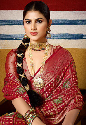 Patola Georgette Brasso Saree in Red