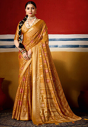 Patola Georgette Brasso Saree in Yellow