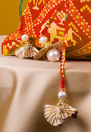 Patola Printed Art Kota Silk Potli Bag in Red