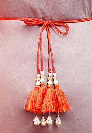 Patola Printed Art Silk Adjustable Waist Belt in Orange