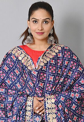 Patola Printed Art Silk Dupatta in Blue