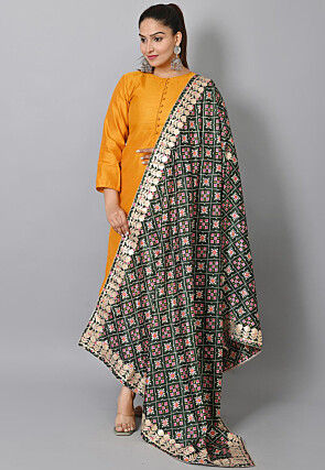 Patola Printed Art Silk Dupatta in Green