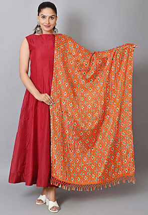 Patola Printed Art Silk Dupatta in Orange