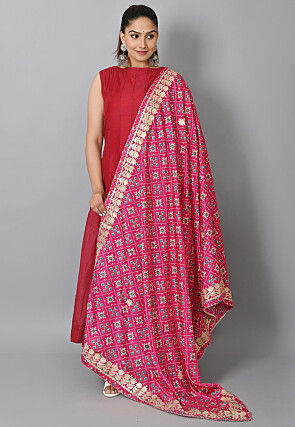 Patola Printed Art Silk Dupatta in Pink