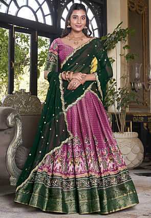 Patola Printed Art Silk Lehenga in Purple