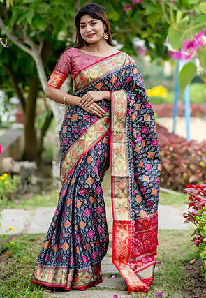 Patola Printed Art Silk Saree in Black