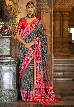 Patola Printed Art Silk Saree in Black