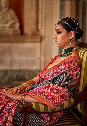 Patola Printed Art Silk Saree in Black