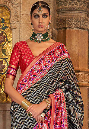 Patola Printed Art Silk Saree in Black
