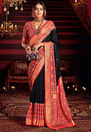 Patola Printed Art Silk Saree in Black