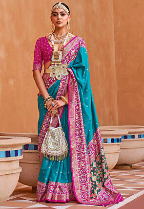 Patola Printed Art Silk Saree in Blue