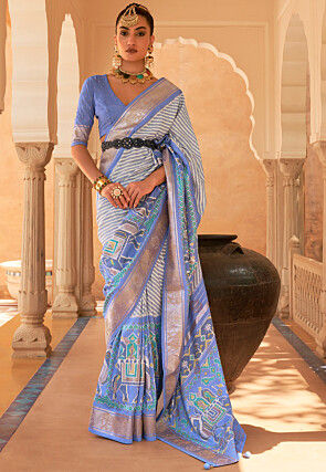 Patola Printed Art Silk Saree in Blue