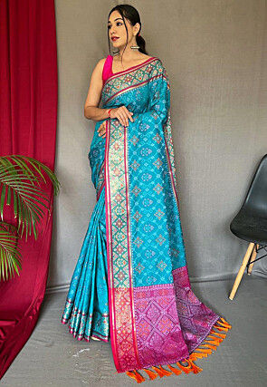 Patola Printed Art Silk Saree in Blue