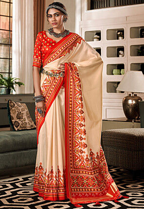 Buy White Georgette Embroidered Contemporary Saree Online : Canada - Saree