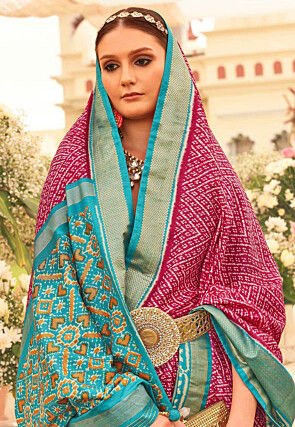 Patola Printed Art Silk Saree in Fuchsia