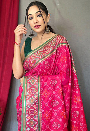 Patola Printed Art Silk Saree in Fuchsia