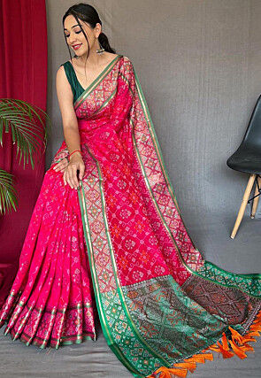 Patola Printed Art Silk Saree in Fuchsia