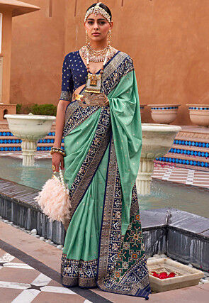 Patola Printed Art Silk Saree in Green