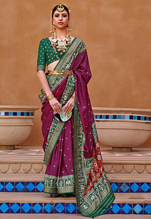 Patola Printed Art Silk Saree in Magenta
