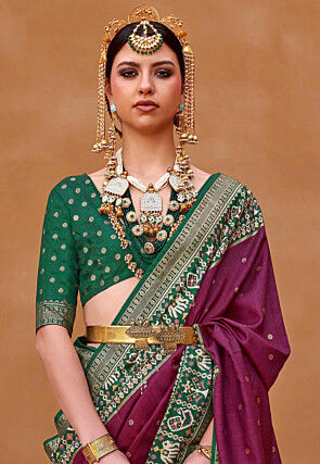 Patola Printed Art Silk Saree in Magenta