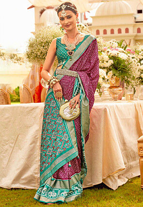 Patola Printed Art Silk Saree in Magenta