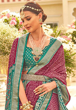 Patola Printed Art Silk Saree in Magenta