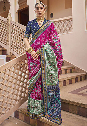 Patola Printed Art Silk Saree in Magenta