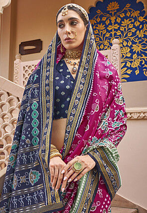 Patola Printed Art Silk Saree in Magenta