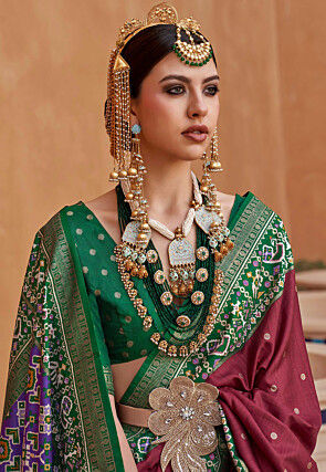 Patola Printed Art Silk Saree in Maroon