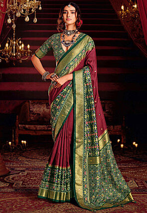 Patola Printed Art Silk Saree in Maroon