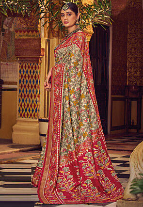Patola Printed Art Silk Saree in Multicolor