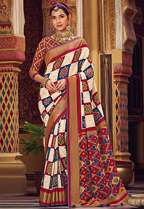 Patola Printed Art Silk Saree in Multicolor