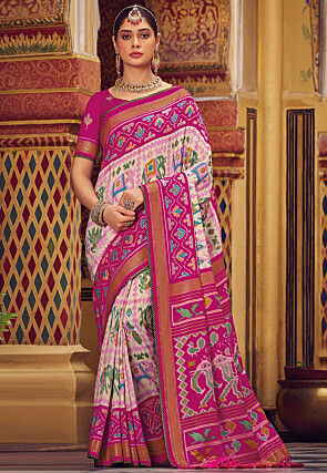 Patola Printed Art Silk Saree in Multicolor