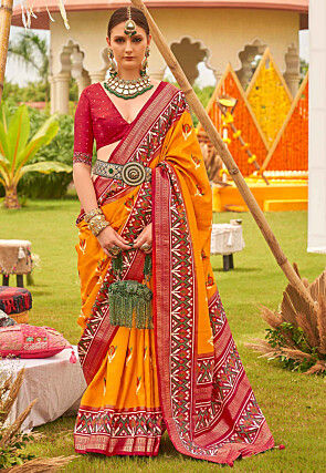 Yellow woven patola saree with blouse - Monjolika - 2624569 | Silk sarees  online, Saree look, Stylish sarees