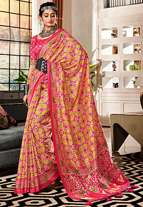Patola Printed Art Silk Saree in Mustard